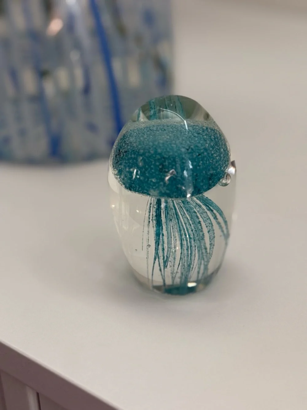 Teal Glass Jellyfish Art Paperweight - Unbranded - Picture 4 of 6